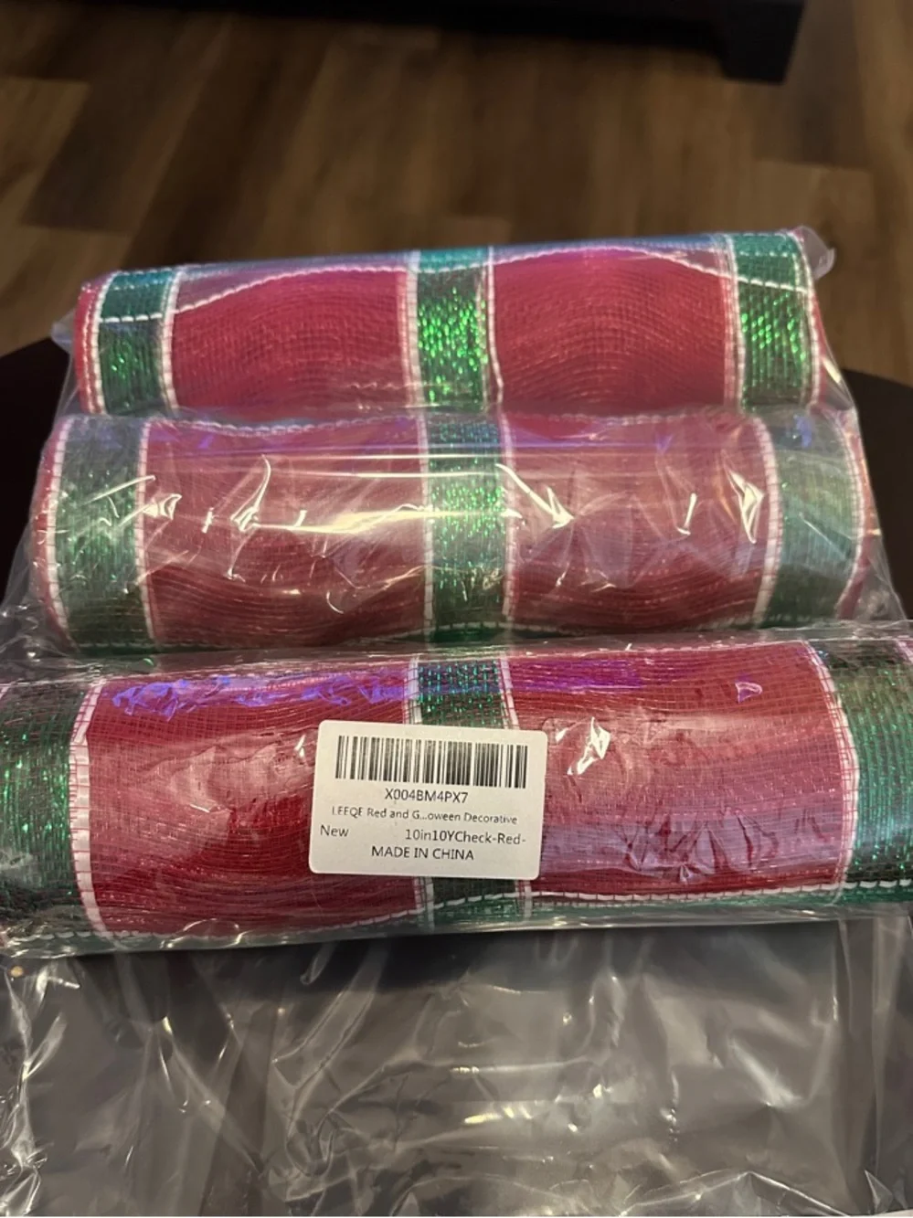 Lee Red and Green Check Holiday Mesh Garland 3 Rolls
